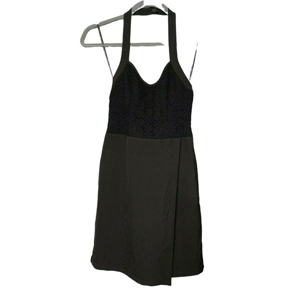 Forever 21 Dress Size S Halter Black Crochet Mini Faux Wrap Back Zipper NWT - Picture 2 of 9